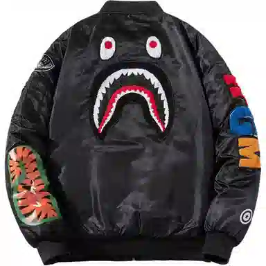 沐诚阳译 秋冬季潮牌加厚飞行员棉服男情侣毛巾刺绣棉衣棒球服鲨鱼外套夹克 男款