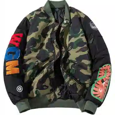 沐诚阳译 秋冬季潮牌加厚飞行员棉服男情侣毛巾刺绣棉衣棒球服鲨鱼外套夹克 男款