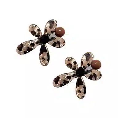 蒙妮 甜酷豹纹太阳花朵鸭嘴夹 亚克力 发夹 女款