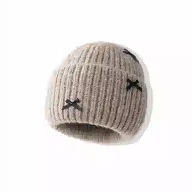 【可爱蝴蝶结】 无限兔 冬季保暖加厚套头帽百搭甜美防寒冷帽包头帽时尚大头围包头帽毛线针织帽子 聚酯纤维 绒线帽 男女同款情侣款