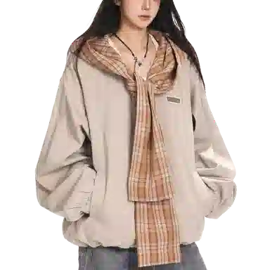 一碗士多  格子拼接围巾披肩撞色小众个性化高级感设计无性别主义宽松休闲舒适百搭情侣日常城市户外通勤学院风棒球服 男女同款