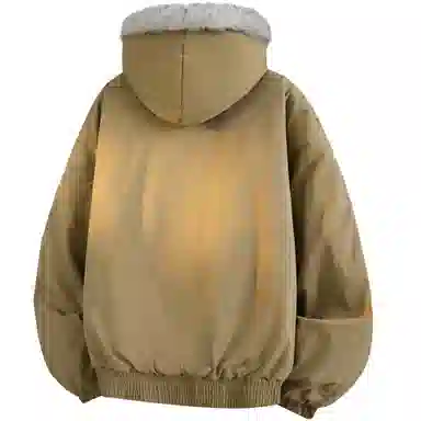 稻草人 美式高街品牌艺术英文字母印花座山雕毛领仿狐狸毛休闲宽松纯色加厚短款夹克高级感连帽保暖舒适百搭长袖飞行外套棉服 男女同款