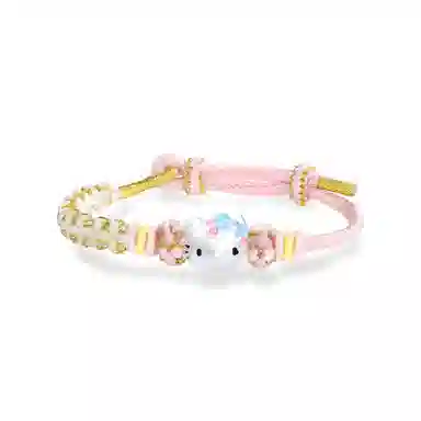 【足银999|招财暴富】 京华录 甜美少女心气质百搭显白桃花手链 萌宠猫咪可调节吸金纳福精致轻奢高级感 手工编织绳 纯银手绳 女款