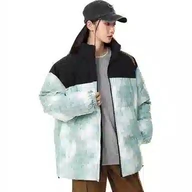洋气先生 洋气潮牌美式潮流撞色拼接高颜值扎染渐变设计纯色痞帅防风无性别主义保暖抗寒舒适柔软宽松户外通勤百搭拉链外套棉服 男女同款