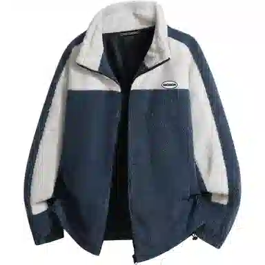 大卫贝肯 美式高街字母刺绣简约百搭撞色软糯羊羔绒加绒加厚保暖防寒宽松休闲舒适慵懒高级感拉链绒感外套 男女同款