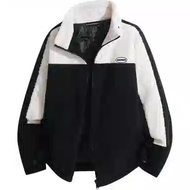 大卫贝肯 美式高街字母刺绣简约百搭撞色软糯羊羔绒加绒加厚保暖防寒宽松休闲舒适慵懒高级感拉链绒感外套 男女同款