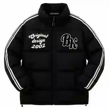 大卫贝肯 美式复古撞色个性字母印花三条杠宽松保暖加厚立领防风休闲舒适面包棉服 男女同款