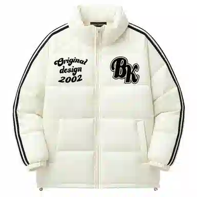 大卫贝肯 美式复古撞色个性字母印花三条杠宽松保暖加厚立领防风休闲舒适面包棉服 男女同款