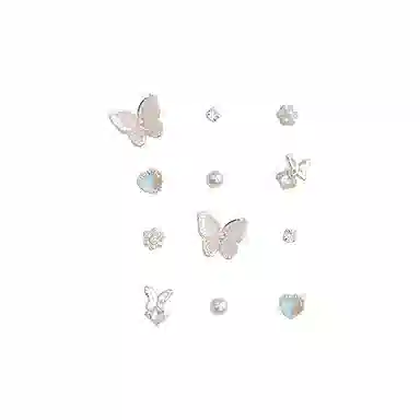 【梦幻星蝶】 极昼 小众精致高级感设计 时尚百搭通勤 甜酷粉色系立体镂空不规则熔岩蝴蝶四芒星流苏套装耳饰 合金 耳钉 男女同款情侣款