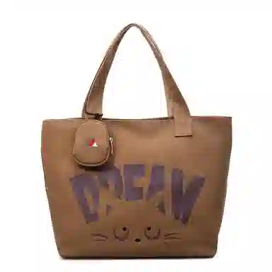 伊曼家 通勤时尚简约字母印花设计 帆布 托特包单肩包 女款 卡其色/焦糖色/米灰色/黑茶色