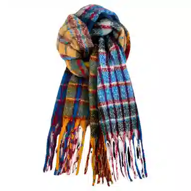恩僾德 复古彩色油画格子马海毛小众百搭高颜值加厚保暖流苏 涤纶 绒线围巾 男女同款情侣款