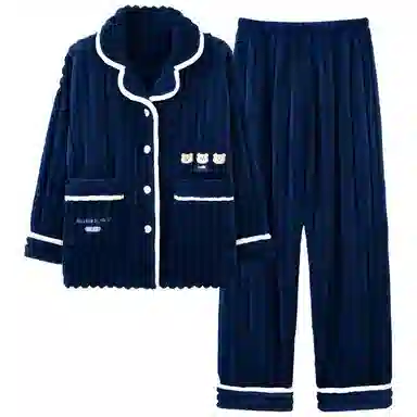 莫代尔 珊瑚绒加绒加厚秋冬季法兰绒家居服可外穿大码女士保暖睡衣套装 女款