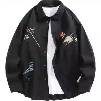 大卫贝肯 美式高街潮流涂鸦图案设计日常通勤百搭舒适长袖翻领衬衫 男女同款