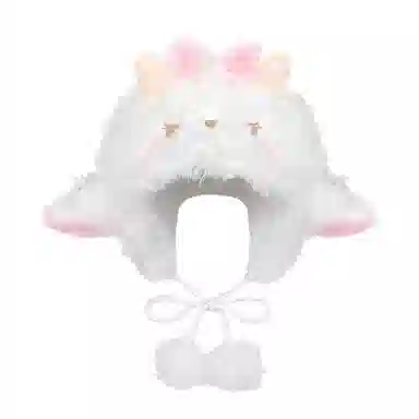 艾佳微 日系可爱毛茸茸腮红小羊帽子秋冬季保暖甜美百搭小熊护耳帽 毛绒 绒线帽 男女同款情侣款