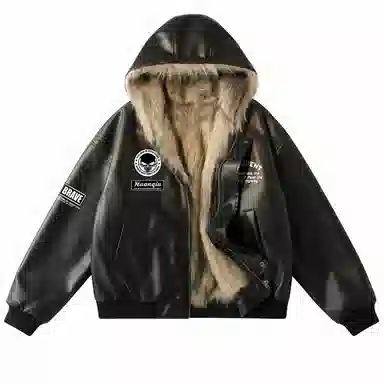 HUANQIU Retro Lettered Shearling Jacket