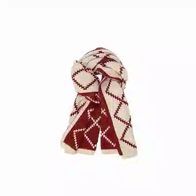 北极绒 加厚保暖日系格子菱形潮流高级百搭 羊毛 绒线围巾 男女同款情侣款