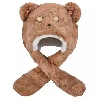 艾佳微 纽扣蝴蝶结暖暖小熊可爱保暖套头帽甜美百搭一体 腈纶 绒线帽 男女同款情侣款