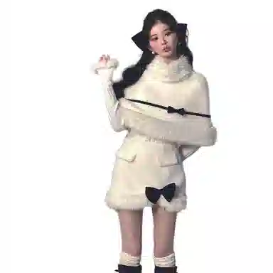 桴生 冬季流行穿搭高级感时尚女富家千金毛绒绒气质呢子外穿裙装套装 女款