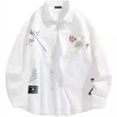 大卫贝肯 美式高街潮流涂鸦图案设计日常通勤百搭舒适长袖翻领衬衫 男女同款