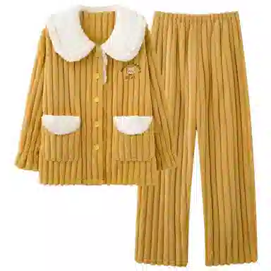 莫代尔 秋冬款珊瑚绒加绒加厚女士冬天宫廷风家居服冬季舒适睡衣套装 女款