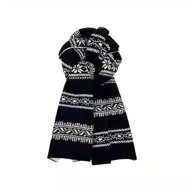 恩僾德 费尔岛针织黑色双面高颜值小众保暖百搭雪花氛围感 聚酯纤维 绒线围巾 男女同款情侣款