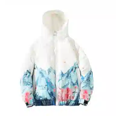 FORHUG Basic Unisex Snow Mountain Floral Down Jacket
