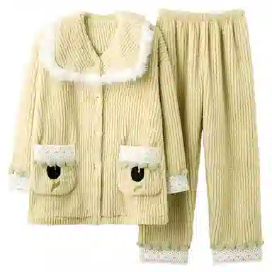 莫代尔 新中式中国风冬季珊瑚绒加厚加绒法兰绒保暖唐装家居服睡衣套装 女款