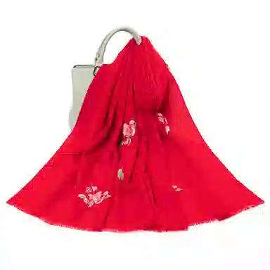 一米画纱 中式古典国风花卉贴花结婚喜宴亲肤防风保暖披风优雅精致外搭 绵羊毛 披肩 女款