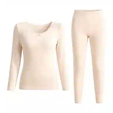 兰缪 百搭恒温蕾丝圆领内衣轻薄不臃肿高弹服帖柔软舒适全身抗静电秋衣秋裤时尚透气保暖套装 女款