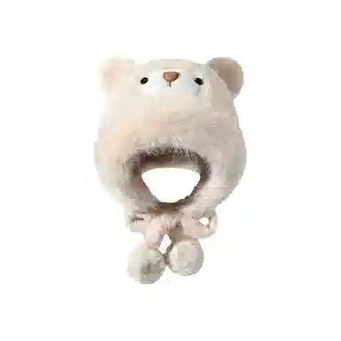 浪莎 甜美可爱卡通小熊毛绒针织帽防寒护耳包头帽出街美拍通勤百搭 聚酯纤维 绒线帽 女款