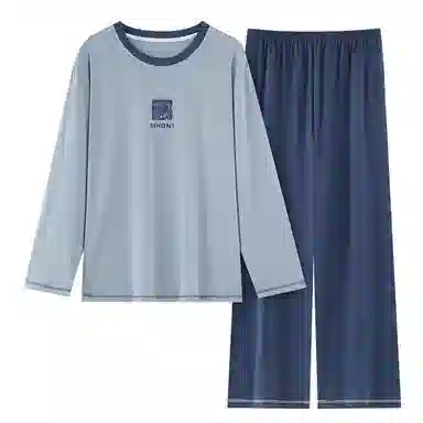 莫代尔 可外穿舒适轻柔亲肤细腻圆领套头轻盈透气个性长袖长裤家居服男士睡衣套装 男款