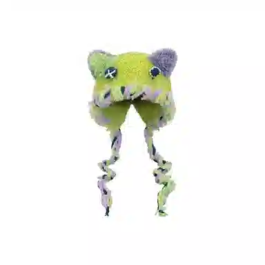 恩僾德 日系可爱卡通手工编织小怪兽秋冬季保暖小熊辫子护耳雷锋帽 腈纶 绒线帽 男女同款情侣款