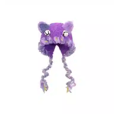 恩僾德 日系可爱卡通手工编织小怪兽秋冬季保暖小熊辫子护耳雷锋帽 腈纶 绒线帽 男女同款情侣款