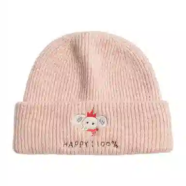 浪莎 可爱小象刺绣毛线针织帽大头围显脸小冷帽通勤保暖创意潮流时尚堆堆帽 聚酯纤维 绒线帽 男女同款情侣款