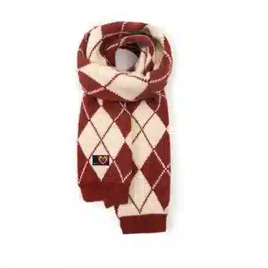 红豆 经典款保暖柔软舒适格纹图案 腈纶 绒线围巾 男女同款情侣款