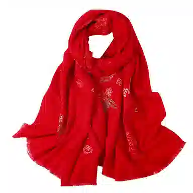 一米画纱 中式古典国风花卉贴花结婚喜宴亲肤防风保暖披风优雅精致外搭 绵羊毛 披肩 女款