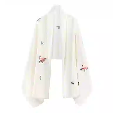 一米画纱 中式古典国风花卉贴花结婚喜宴亲肤防风保暖披风优雅精致外搭 绵羊毛 披肩 女款