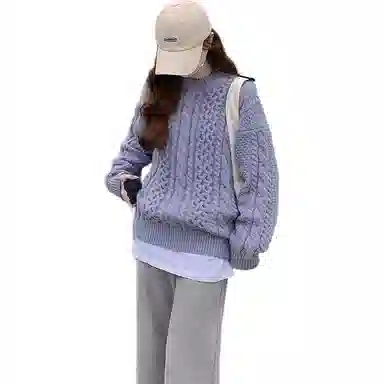 邦固依品 复古日系慵懒风女宽松外穿加厚保暖麻花打底衫女秋冬上衣针织衫 女款