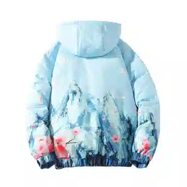 FORHUG Basic Unisex Snow Mountain Floral Down Jacket