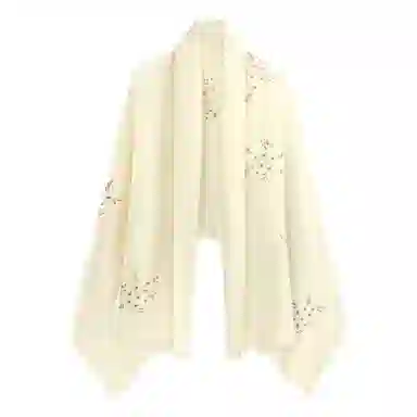 一米画纱 中式古典国风花卉贴花结婚喜宴亲肤防风保暖披风优雅精致外搭 绵羊毛 披肩 女款