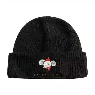 浪莎 可爱小象刺绣毛线针织帽大头围显脸小冷帽通勤保暖创意潮流时尚堆堆帽 聚酯纤维 绒线帽 男女同款情侣款