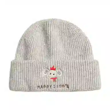 浪莎 可爱小象刺绣毛线针织帽大头围显脸小冷帽通勤保暖创意潮流时尚堆堆帽 聚酯纤维 绒线帽 男女同款情侣款