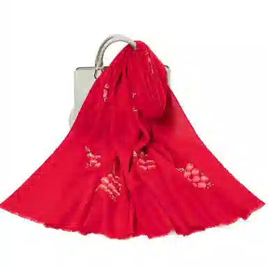 一米画纱 中式古典国风花卉贴花结婚喜宴亲肤防风保暖披风优雅精致外搭 绵羊毛 披肩 女款