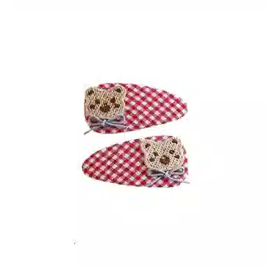 希铃 可爱甜美 百搭樱桃小熊格子 发夹 女款