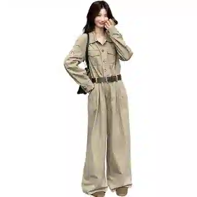 袋鼠 复古又酷又飒工装女韩系设计感收腰显瘦连衣裤连体裤 女款
