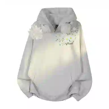 万针刺绣翅膀阿凡迪 美式高街复植物花卉艺术签名花体字母印花潮牌宽松简约日常通勤时尚百搭长袖连帽卫衣 男女同款