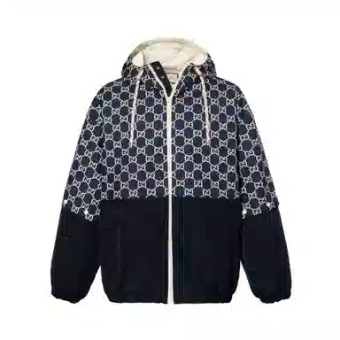 Gucci Printed Zip Hoodie Navy