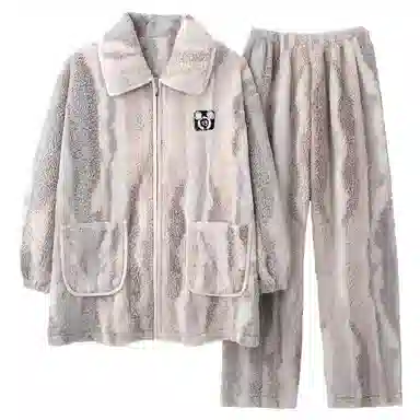 莫代尔 法兰绒冬季加绒加厚珊瑚绒蓄热保暖家居服可外穿舒适睡衣套装 女款