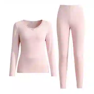 兰缪 百搭恒温蕾丝圆领内衣轻薄不臃肿柔软舒适全身抗静电秋衣秋裤时尚透气保暖套装 女款