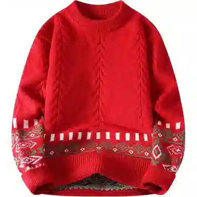 秋冬慵懒风高品质费尔岛提花与菱格元素兼具的柔软亲肤针织上毛衣 男女同款